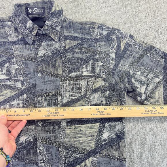Vintage Alan Stuart Button Up Shirt Mens Medium Black Abstract Long Sleeve Rayon - Picture 5 of 6
